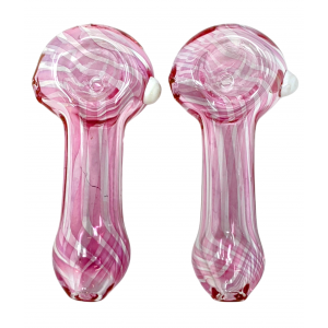 4" Pink Streak Transparent Spoon Hand Pipe (Pack of 2) - [DJ603]